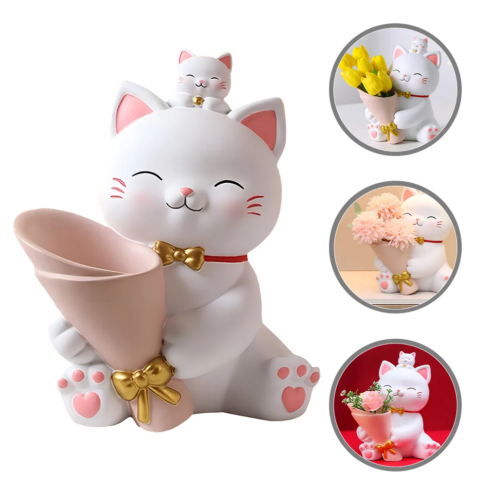 

Cat Statue Vase Resin Small Decorative Flower Container for Home Balcony Office Dry Flower Arrangement Cat Statue Vase