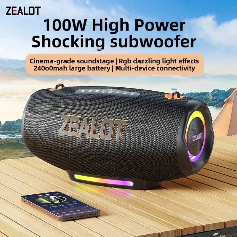 

Портативная Bluetooth-колонка Zealot-s127 100W с сабвуфером, поддержкой TF-карт, водонепроницаемая, для улицы, стереозвук, беспроводная акустическая система