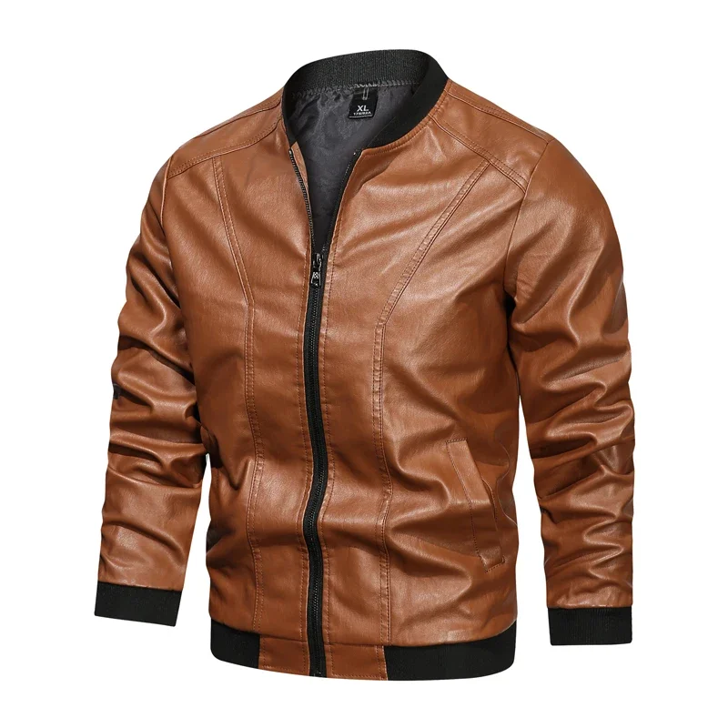 Chaqueta de cuero con cuello levantado para hombre, abrigo cálido a prueba de viento, ropa de marca, talla 5XL, otoño e invierno, 2023