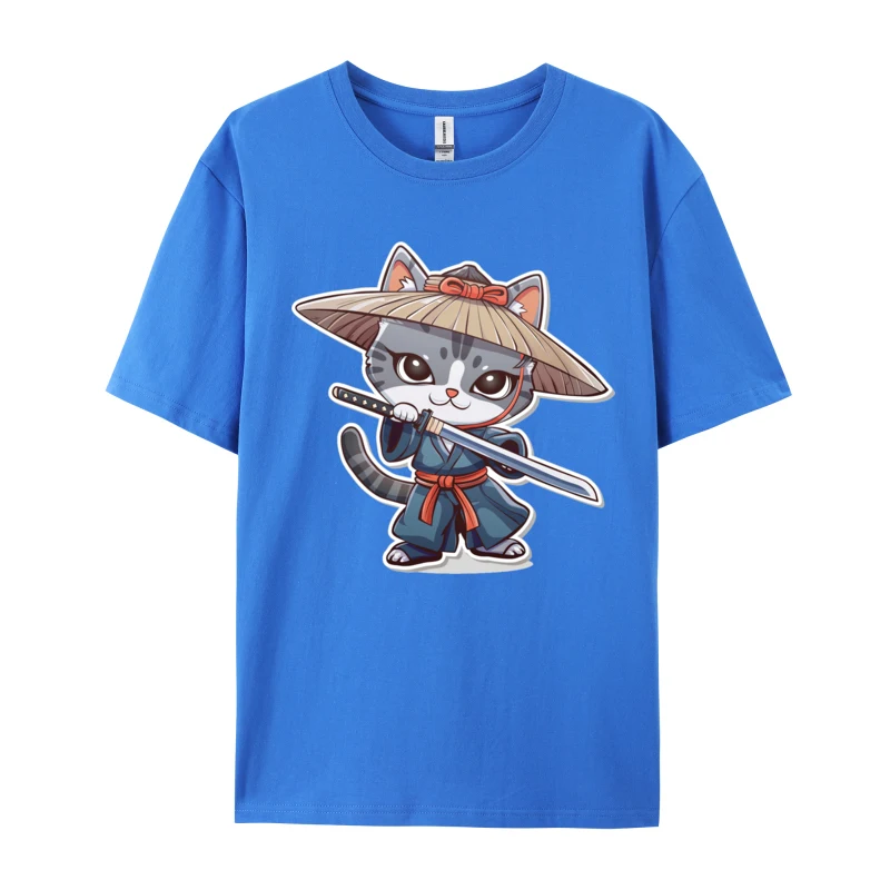 Kawaii Cat Warrior T Shirt Loose Male Tshirts Crew Neck Cotton Fabric Design T-shirts Drop Shipping Black Graphic T Shirts