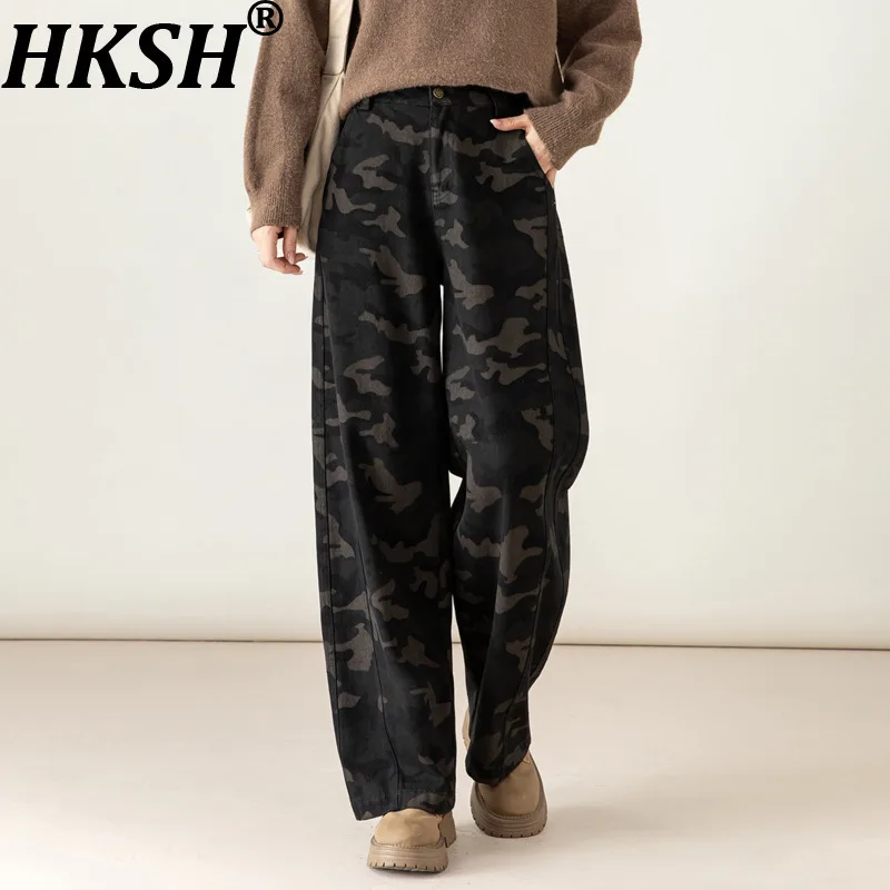 

HKSH весна осень новые женские повседневные брюки с камуфляжным принтом прямые утягивающие универсальные уличные брюки в американском стиле ретро Y2K HK15532