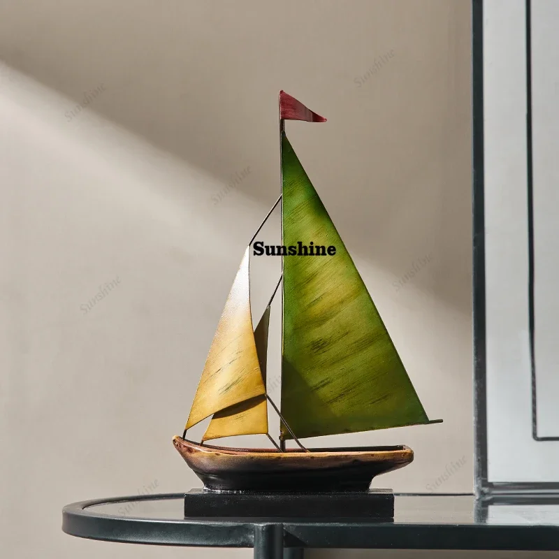 Creative Ironwork Iron Sailboat Decoration Living Room Office Desktop Wine Rack Ornaments Voyage Metal Model Modern Home Decor
