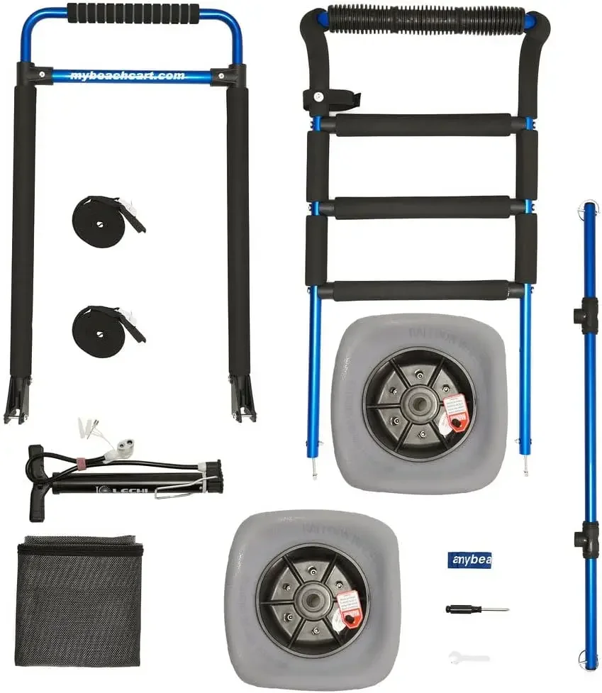 [عرض لفترة محدودة، اشترِ الآن! ]عربة الشاطئ الخاصة بي ®   عربة شاطئ أصلية قابلة للطي من الألومنيوم بدون صدأ حاصلة على براءة اختراع مقاس 13 بوصة ذات عجلات كبيرة