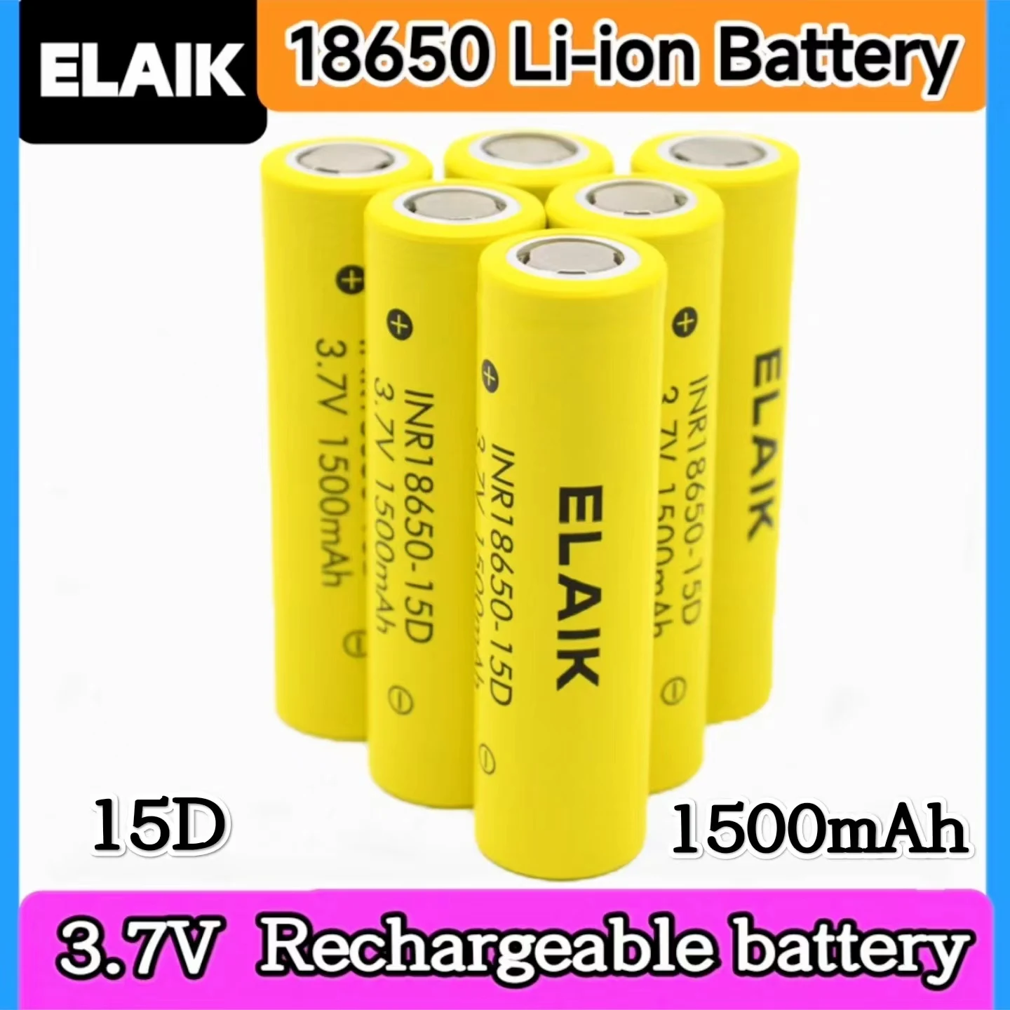 ELAIK INR18650 baterai isi ulang Li-ion 3.7V 1500mAh untuk lampu depan senter daya Lithium produk elektronik mainan obor