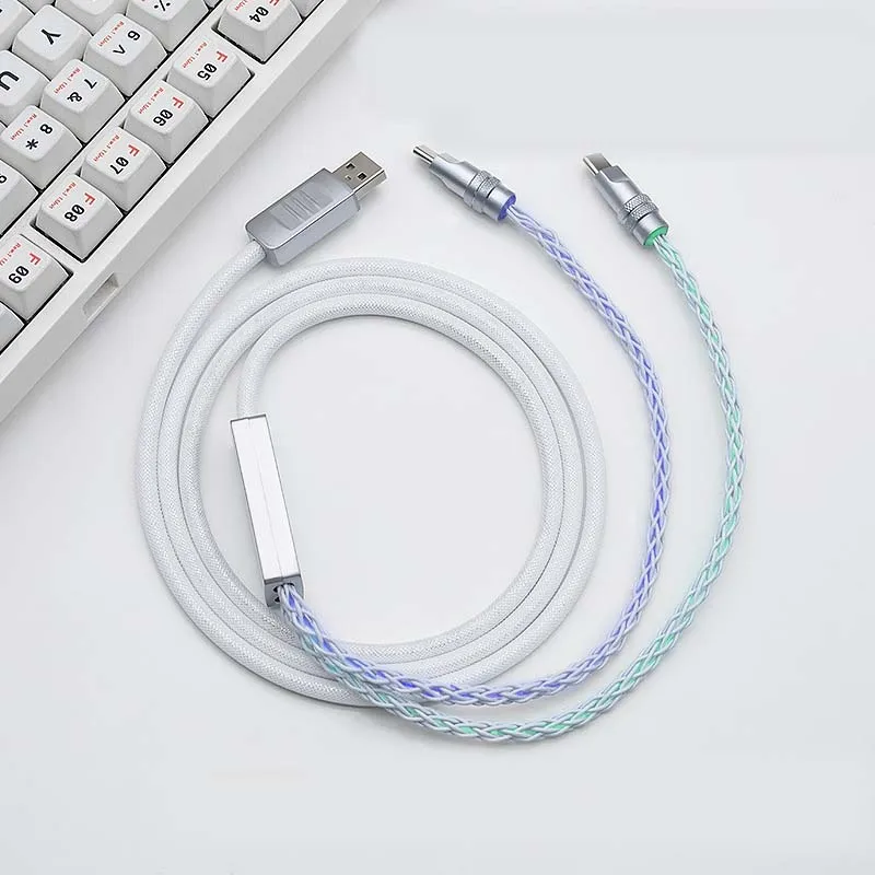 8K High Polling Rate 2-in-1 USB A to Dual Type-C Gaming Cable RGB Gradient Braided USB A to USB C Cable for Mechanical Keyboard