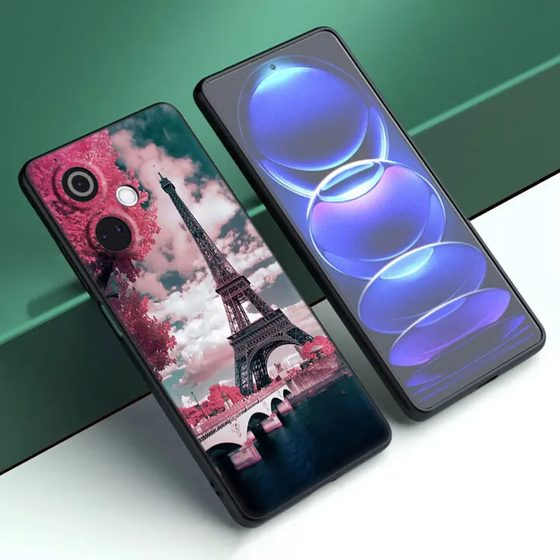 غطاء جراب هاتف أسود لـ OnePlus ، باريس ، برج إيفل ، كرتون ، حافظة هاتف ، Nord CE3 ، Lite 3 ، 12 ، 11 ، 2T ، N30 ، CE2 ، N300 ، N200 ، 10 ، 9RT ، ACE ، 2V برو ، 5G