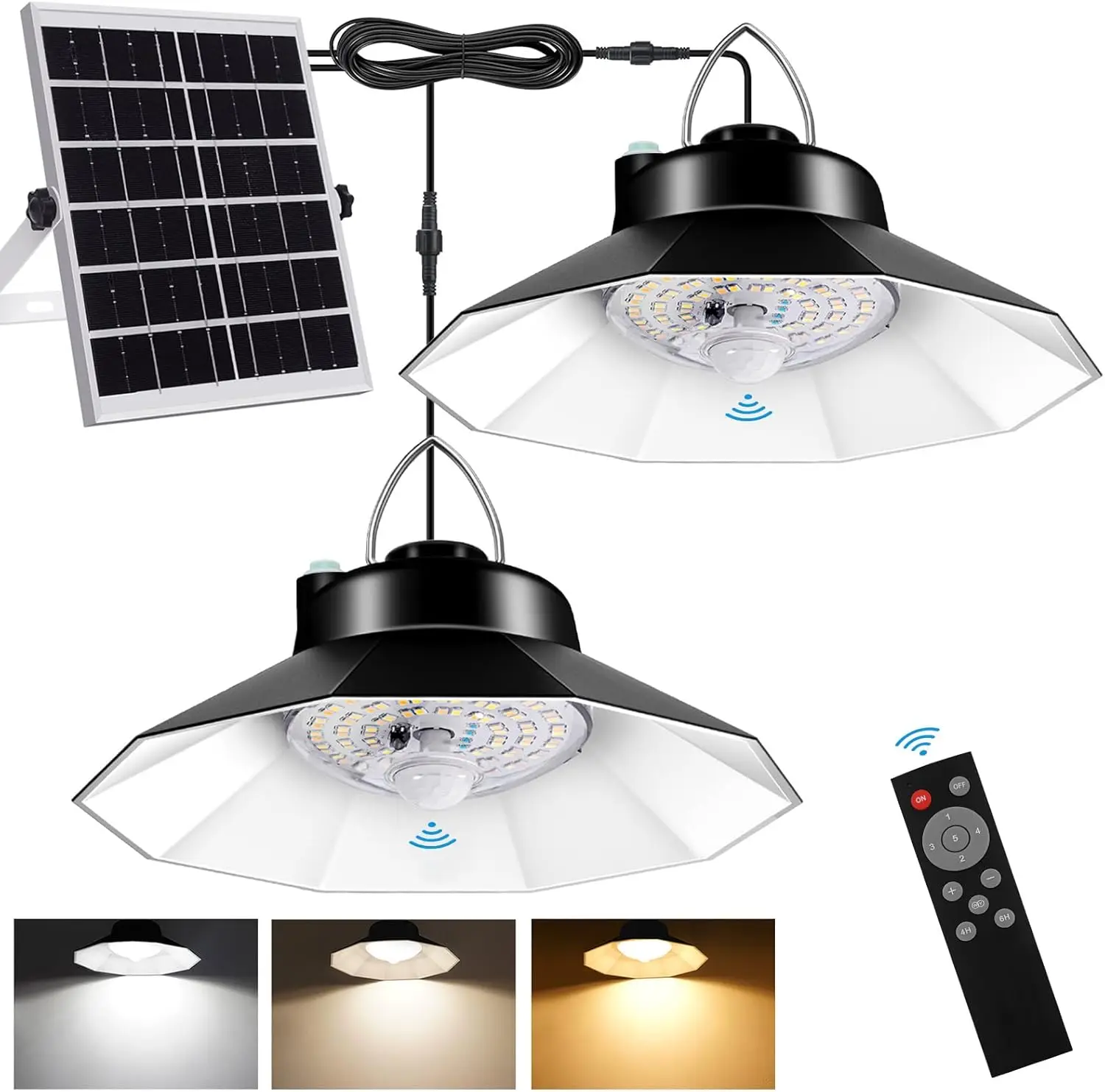 

Solar Shed Lights Indoor Outdoor 1200LM Dual Solar Pendant with 5 Modes, 3 Temperatures, Timer & Remote for Gazebo Barn