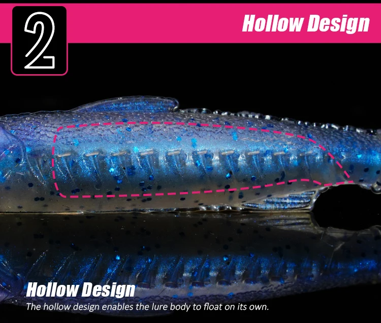 FISHANT Fork Tail Hollow Floating Soft Bait 2,5" 3,1" Realistischer Silikon-Köder mit Nachtleuchtfunktion zum Angeln von Barschen und Hechten mit Jigging-Ködern. – Detail 4