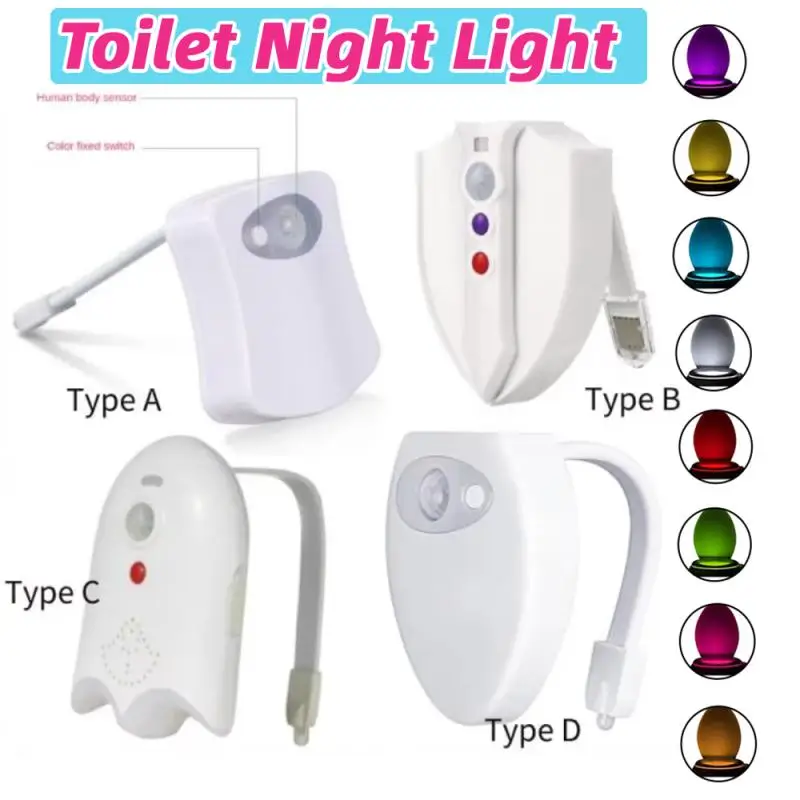 Toilet Night Lights,LED Projection Lamp,Motion Activated Light,8/16 Colors Waterproof Illuminate Nightlight For Bathroom Decor