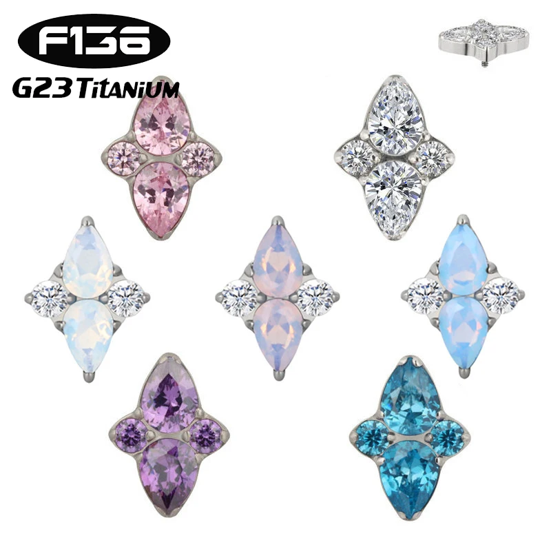 

1Pcs G23 Titanium Piercing Labret Thread Ear Studs Rhombus Kite Zircon Helix Cartilage Earlobe Lip Stud Body Jewelry Accessories