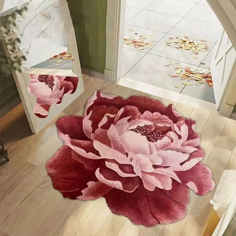 Special-Shaped New Flower Soft Floor Mat Purple Peony Art Rug Cushion Rugs For Bedroom Table Living Room Carpet