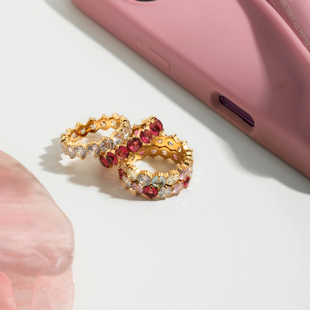 Youthway متعدد الألوان الزركون خواتم للنساء الحد الأدنى 18K مطلية بالذهب الفولاذ المقاوم للصدأ خواتم بسيطة مجوهرات الأزياء الفتيات هدية