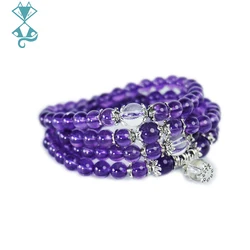 6mm Amethyst Beads Necklace for Women JaPaMala Bracelets 108 Mala Natural Jewelry Bracelet for Women Natural Crystal Jewelry