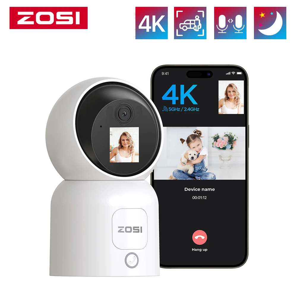 Zosi c519m 4k/5mp/4mp câmera de segurança interna 2.4/5ghz wifi câmera de vigilância vídeo bidirecional monitor de bebê/animal de estimação 360 °   Ver Home Cam