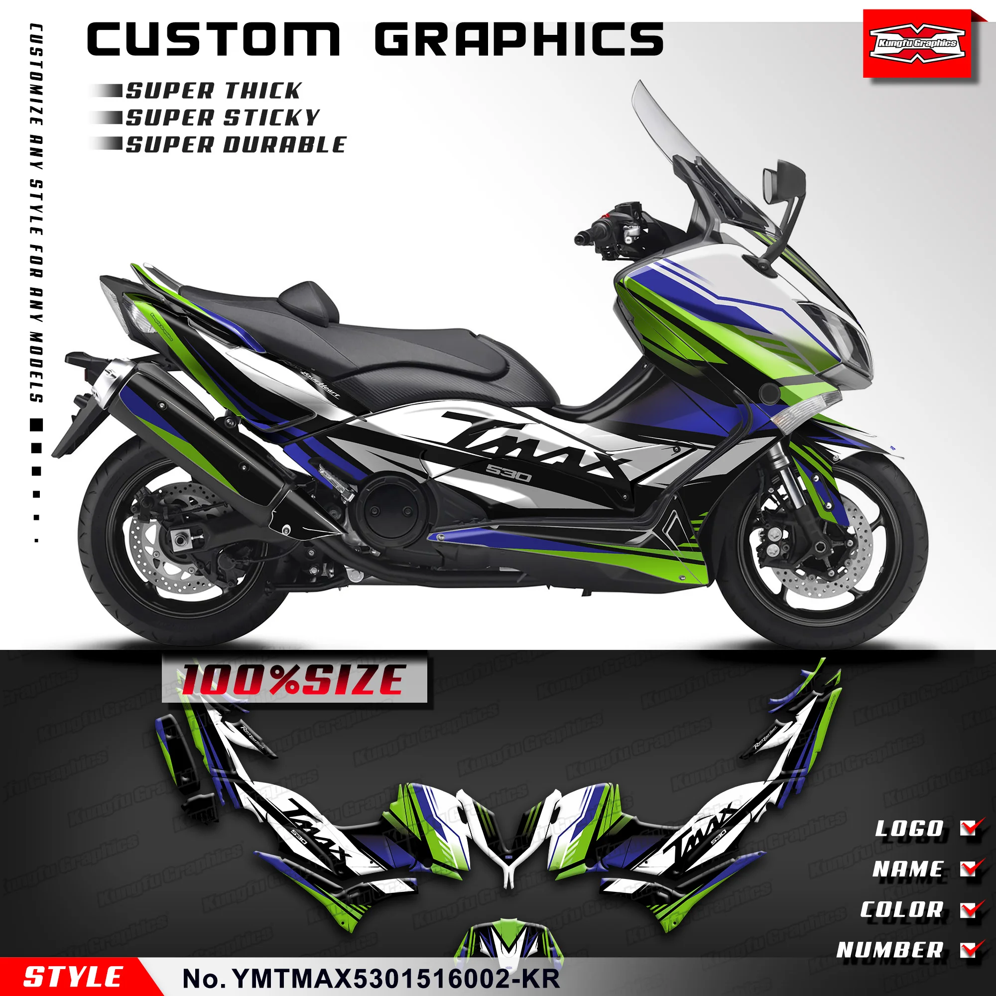 

KUNGFU GRAPHICS Adhesive Sticker Wrap Design Kit for Yamaha TMAX 530 2015 2016, YMTMAX5301516002-KR