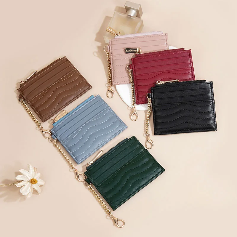 Practical Women Small Mini Card Holders Wallet Simple Fashionable Small Card Bag School Girl Coin CHAINS Wallet Solid Cute Purse