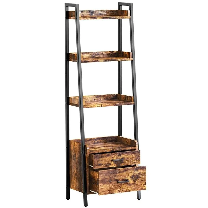 

Fabato 4 Tier Display Bookcase with Ladder Shelves and Metal Frame, Rustic Brown