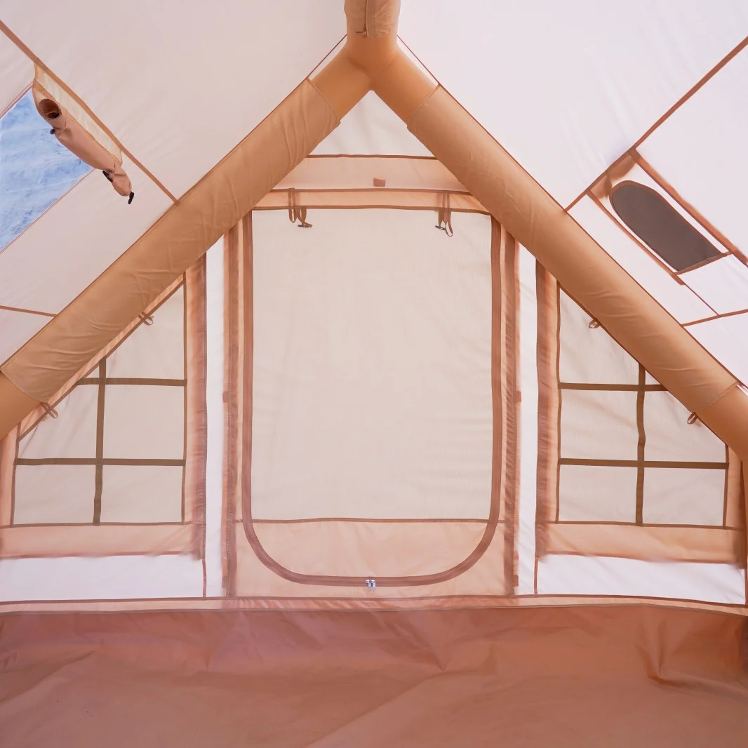 12 Square Meters Waterproof Cotton PVC Fabric Air Tent, 4-Season Self-Inflating Camping Tent for Outdoor Glamping