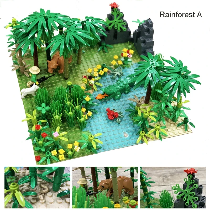 Selva Baseplates Building Block Rain Forest Tropical Rainforests with Plant and Animal For Moc No Figure Size 32x32