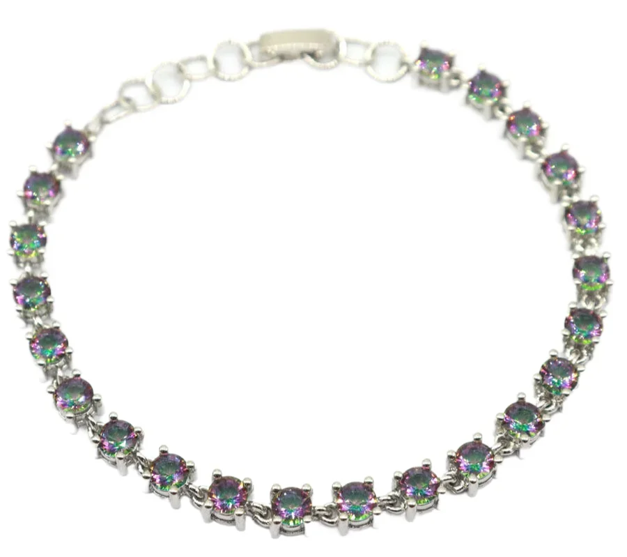 14 جرام 925 الصلبة فضة سوار مخصص الوردي الأزرق الصوفي لندن الأزرق سيترين الرودوليت طول 6.5-8.5 بوصة #2