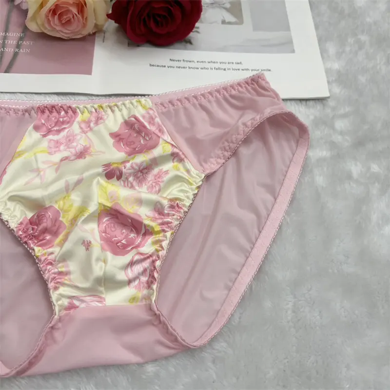 Man's Silky Touch Flower Graphics Slip BF Brief Pantys Live Show Private Party DJ Club