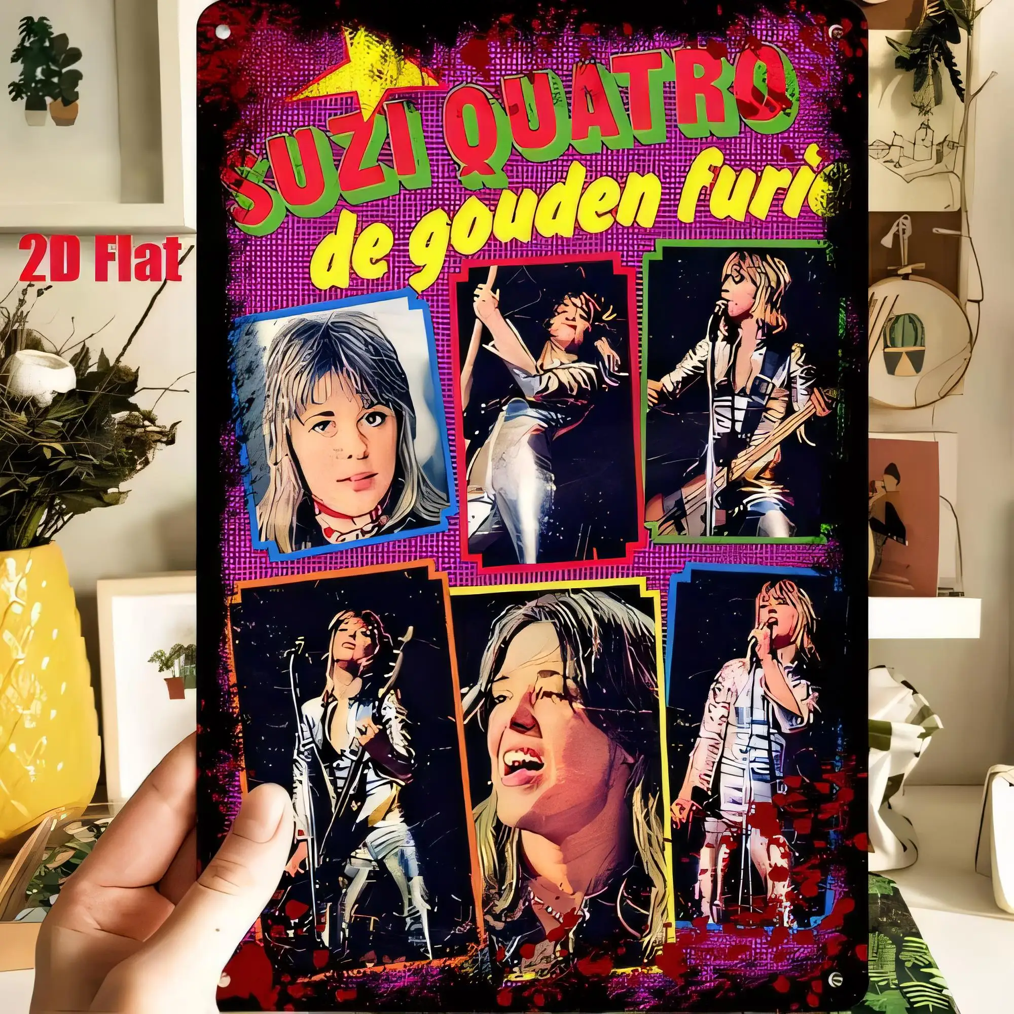 Tin Sign for Wall Decor Retro Music Poster SUZI QUATATRO de queenfuri 20 Flat Metal Vintage Plaque   for Man Cave Garage Bar Hom