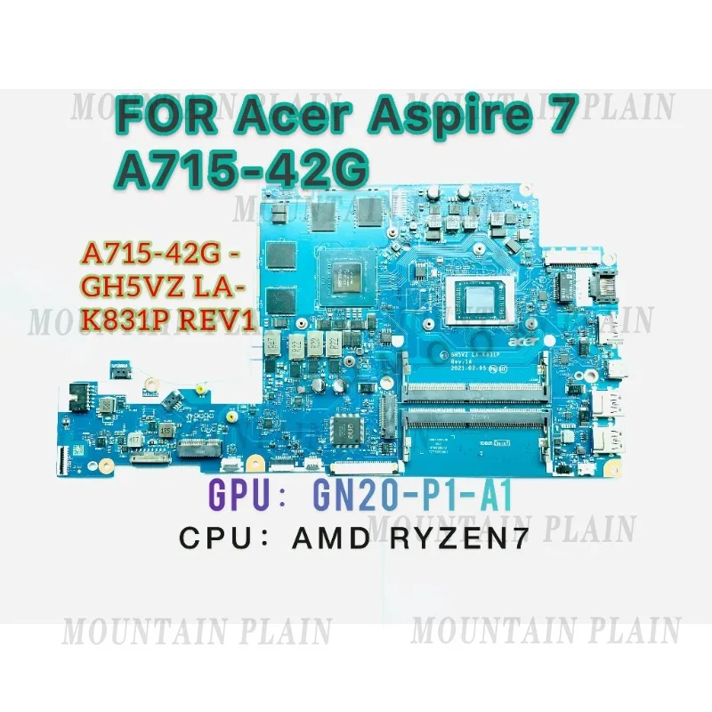 Laptop Motherboard R7-5700U/R5-5500 GPU:N18P-G61-A-A1 4GB NBQAY11004 DDR4 Teste OK LA-K831P Mainboard for Acer Aspire 7 A715-42G