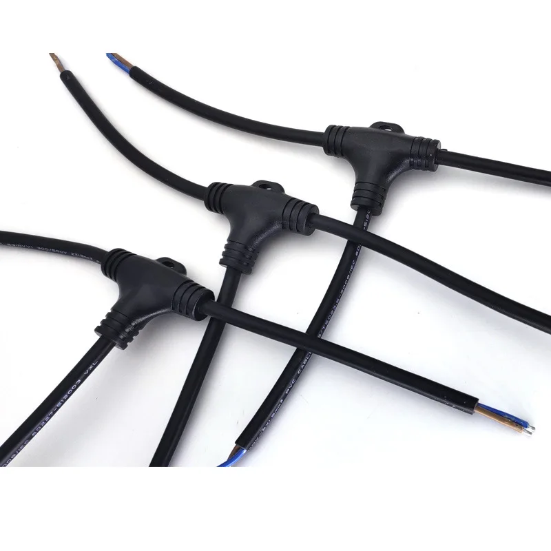 T-Type Waterproof Cable Splitter Connector Tee Outdoor Light String 2 3 4 pin 0.75 Square Wire Line LED Lighting Connect Cable