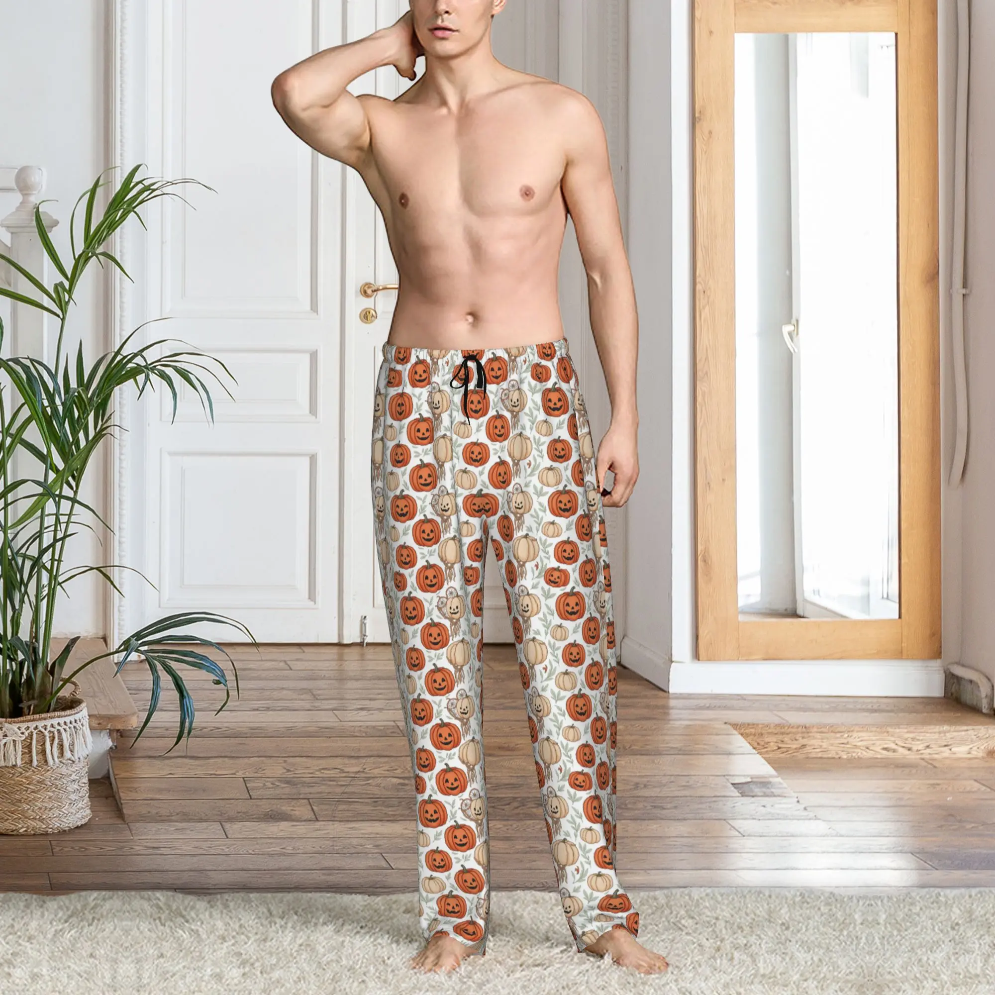 Custom Halloween Pumpkin Pajama Pants Sleepwear Men Elastic Waistband  Sleep Lounge Bottoms with Pockets - view 6