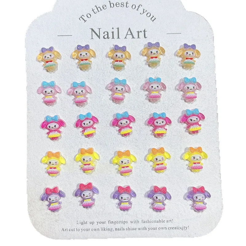 100Pcs Cute My Melody Dress Nail Charms with Bow 3D Resin Nail Art Adorable Cartoon Press-On Nail Decor for DIY Kawaii Manicures