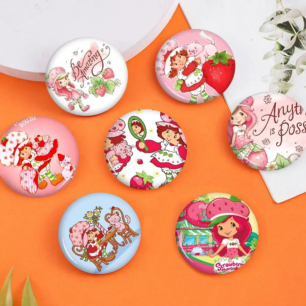S-Strawberry-shortcake girl Creative Pins Funny Round Snap-in Brooch Badge Backpack Hat Accessories Jewelry Gifts for Friend