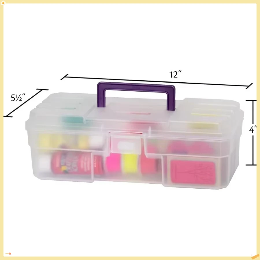 Scatola portaoggetti in plastica trasparente da 12 pollici - Organizzatore portatile per artigianato artistico con manico per forniture e strumenti