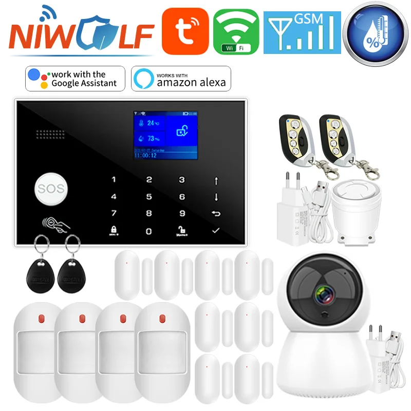 Tuya WiFi GSM Home Alarm System Smart Security Burglar Host Touch Keyboard Support RFID 433MHz Wireless Detector Wired Sensor