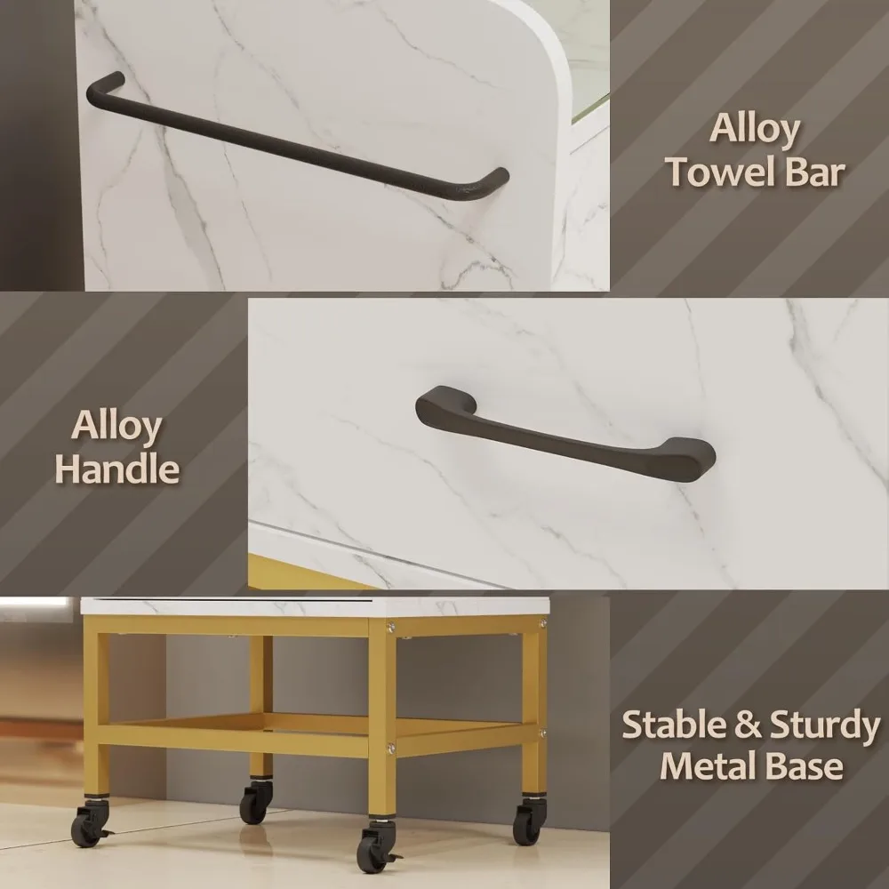 عربة تخزين الصالونات، محطة حلاقة دوارة مع سطح زجاجي مقوى، أدراج، حاملات مجفف الشعر، رف المناشف، عجلة قابلة للتحديد #3