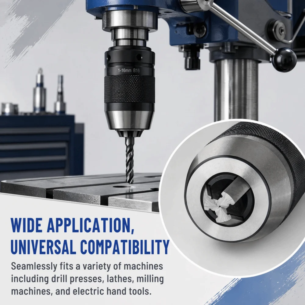 1-16mm Capacity Keyless Drill Chuck 45# Steel Material MT2 Arbor Taper Self Tighten Drill Chuck B16 Mounting Type 5/8-Inch Size