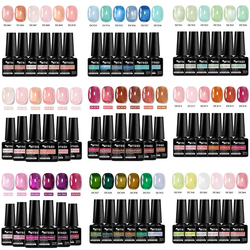 Conjunto de 6 Esmaltes em Gel Nude Translúcido para Manicure, Suprimentos para Unhas, Verniz UV LED Removível, Unhas de Verão
