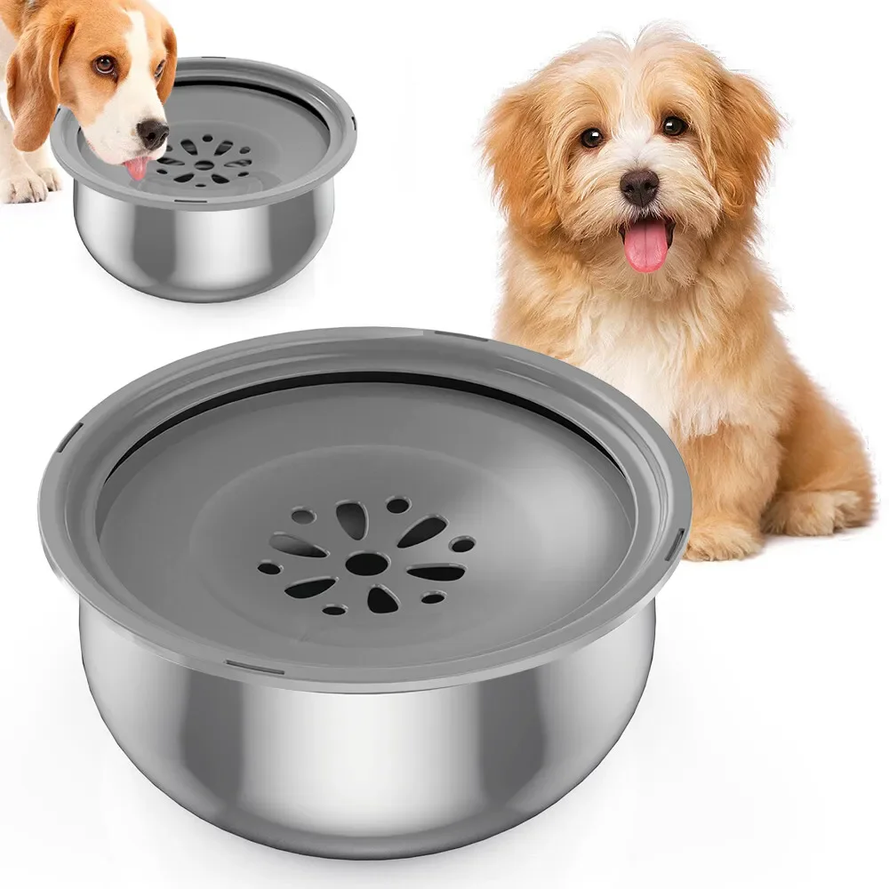 4L Stainless Steel Dog Water Bowl No Spill Travel Feeder Dispenser for Dogs Cats Drinking Bowl Slow Water Feeder Easy to Clean