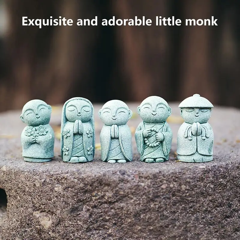 Durable Miniature Statue Exquisite Cute Little Monks Figurine Handmade Zen Garden Ornament Aquarium Decor