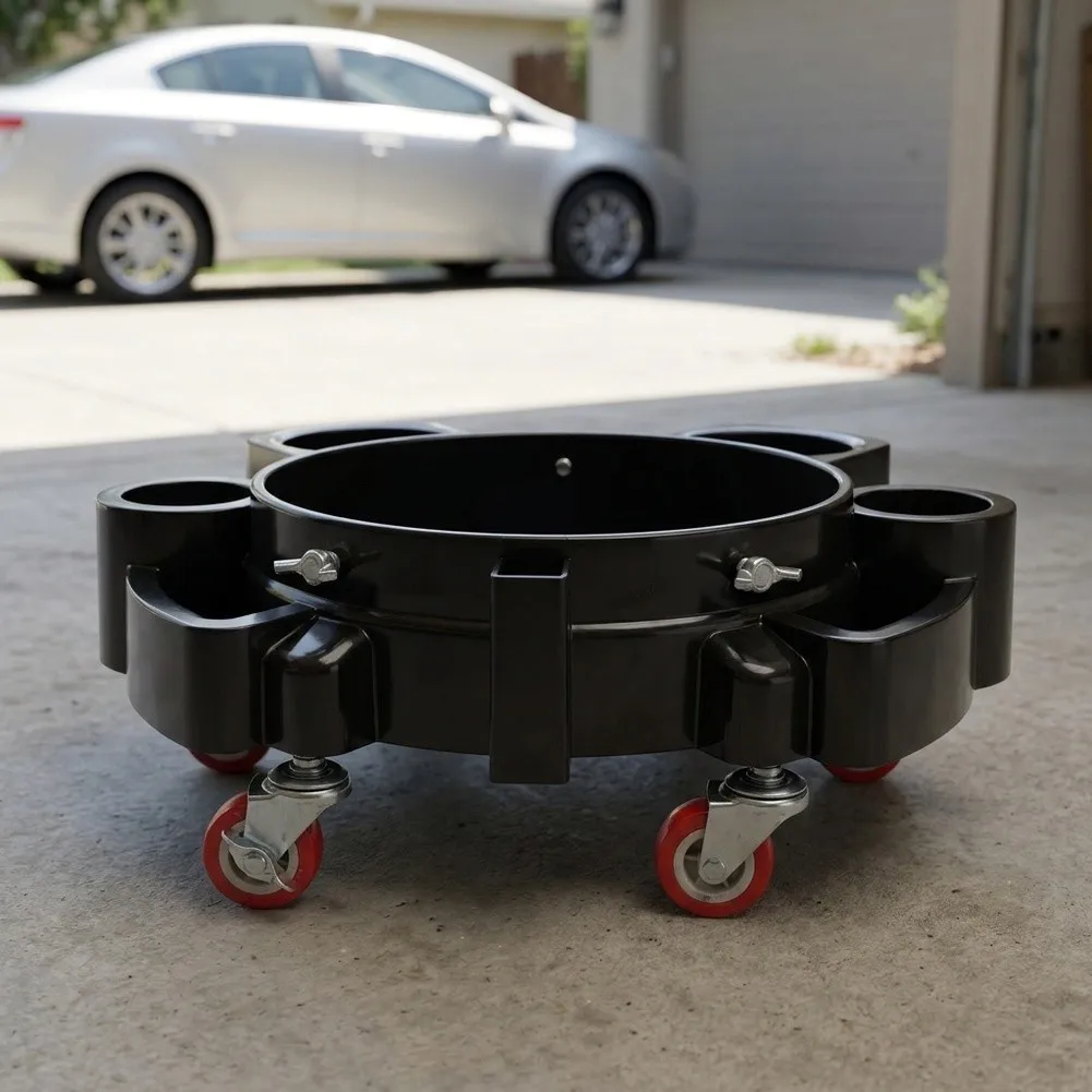Black 5 Gallon Bucket For Dolly With 5Pcs 360-degree Swivel Casters, PP Material Lockable Wheels For Car Wash & Gardening