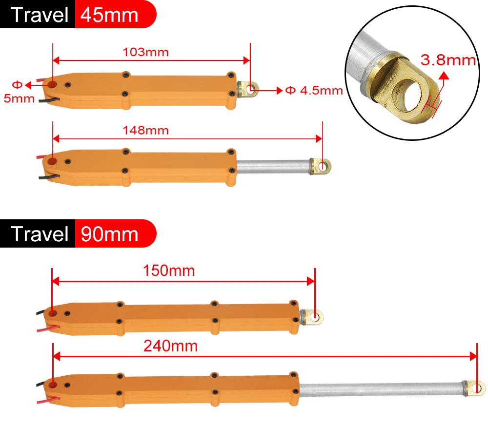 N20 Electric Full Metal Push Rod 45/90mm Stroke Cylinder For RC Excavator Dump Truck Upgrade DIY Car Cylinder Parts