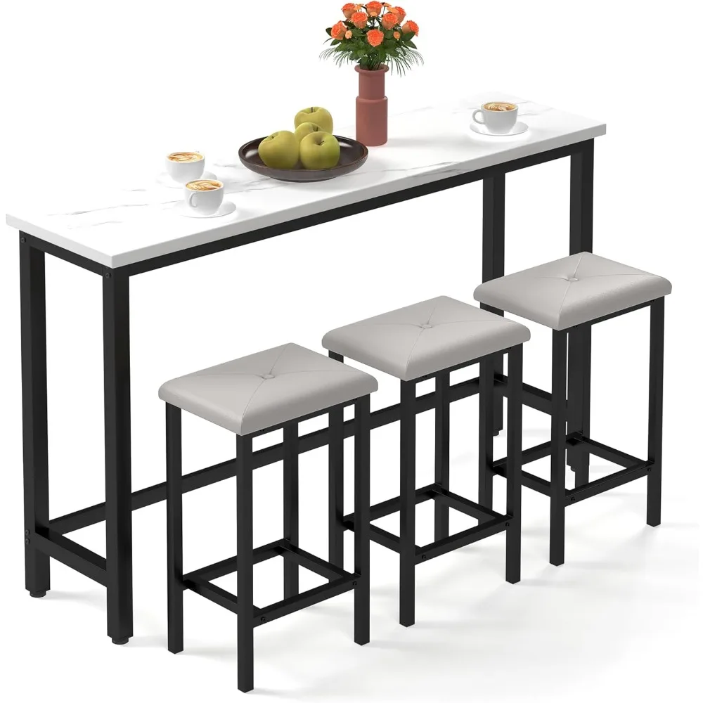 4-Piece Kitchen Bar Table Set with 3 Stools - Durable Iron Structure, Simple Style, Easy Assembly, Perfect for Small Spaces