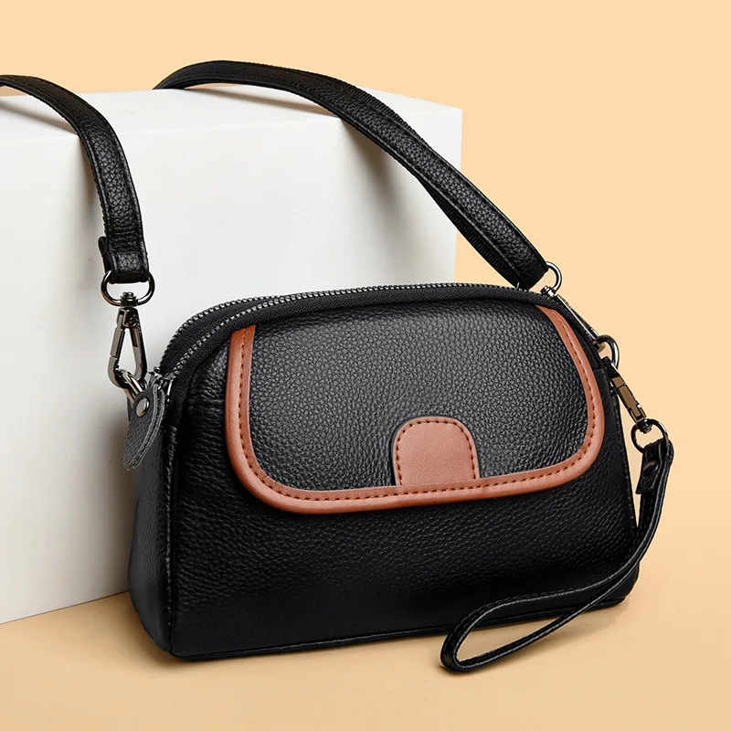 

2024 New Genuine Leather Bag Women Fashion Versatile Stylish Colorblock Square Shoulder Crossbody Purse