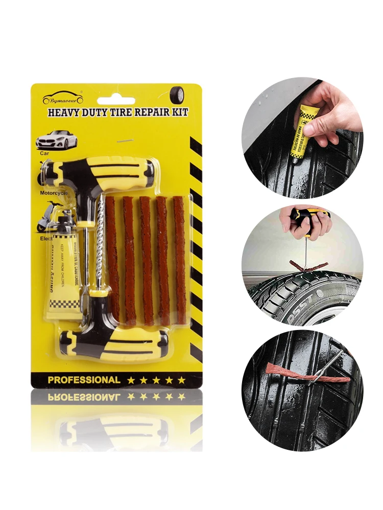 Car Tire Repair Tool Kit Emergency Repairing Tool with Repairs Rubber Strips Tire Quick Repairing Set Tire Puncture Tool