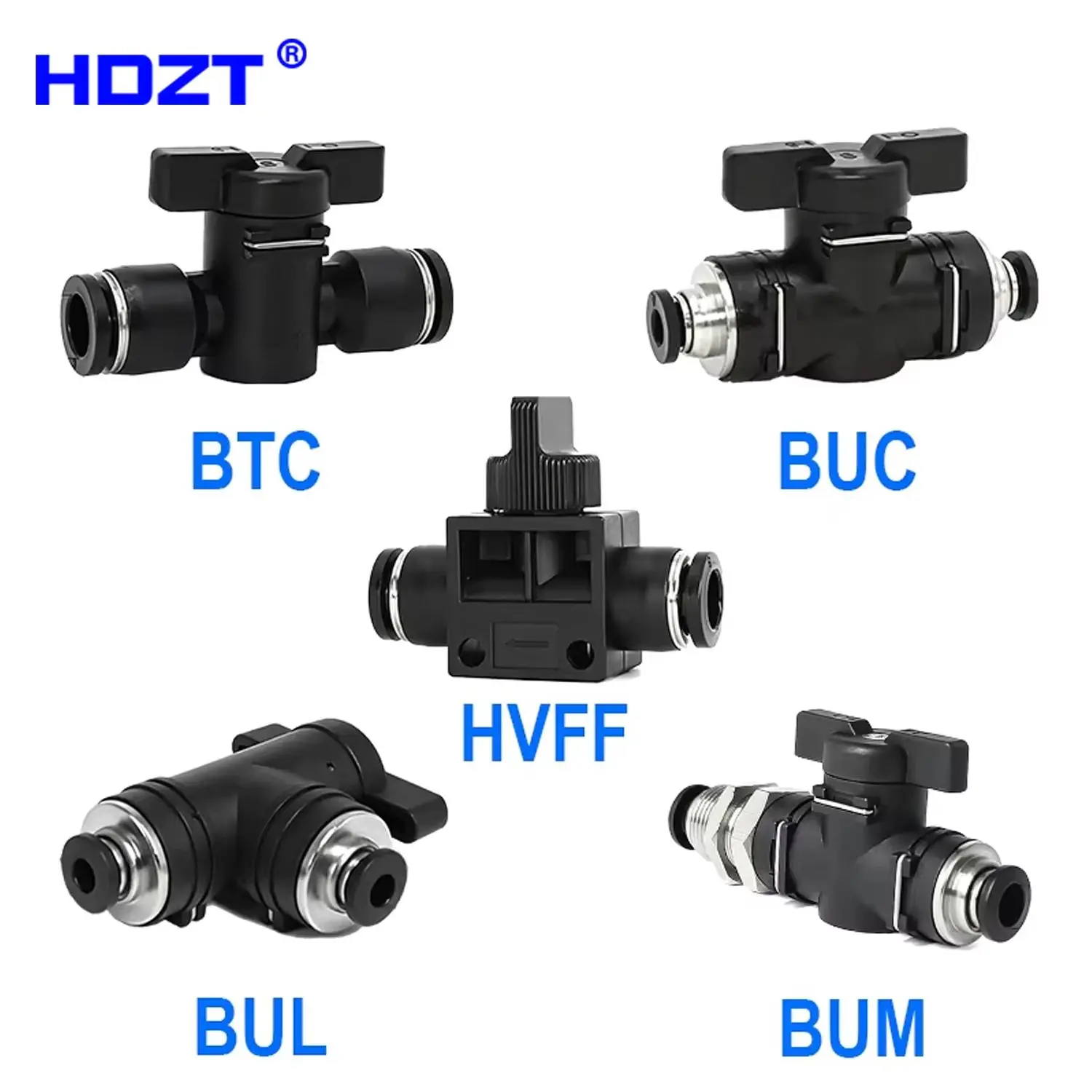 

Pneumatic Hand Valve BUC HVFF BTC BUM Manual Shut-off Union Elbow BUL Black 4mm 6mm 8mm 10mm 12mm 14mm 16mm Push in Quick Connec