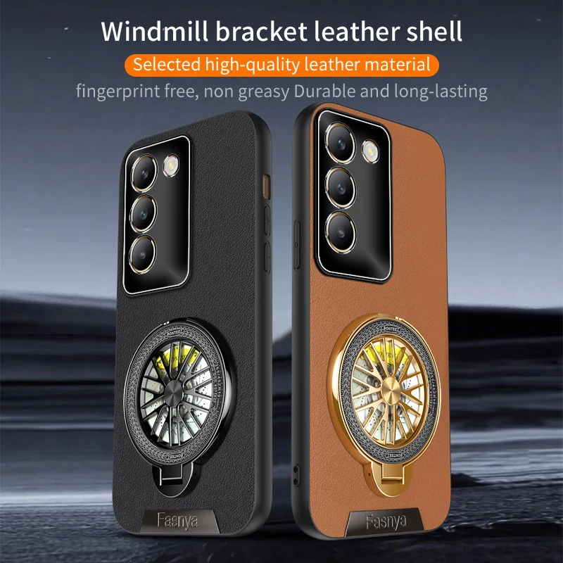 

Metal Leather Texture with Holder Phone Case for Vivo V29 Lite 5G V27 V29 Pro V27E Smart Protection Shockproof Soft Back Cover