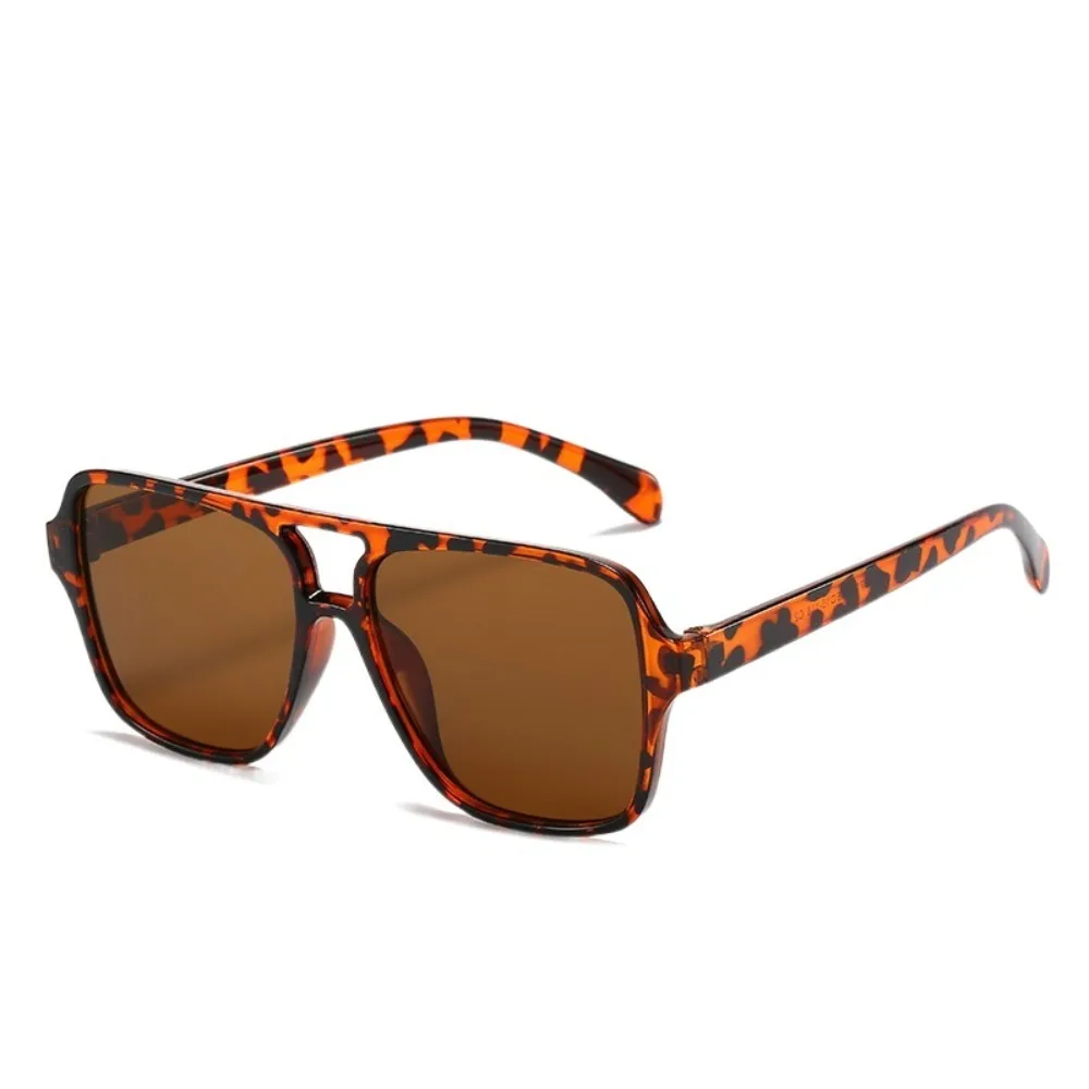 Personalized Big Frame Square Sunglasses Double Beam Punk Pilot Sun Glasses UV400 Leopard Print Retro Eyewear Selfie