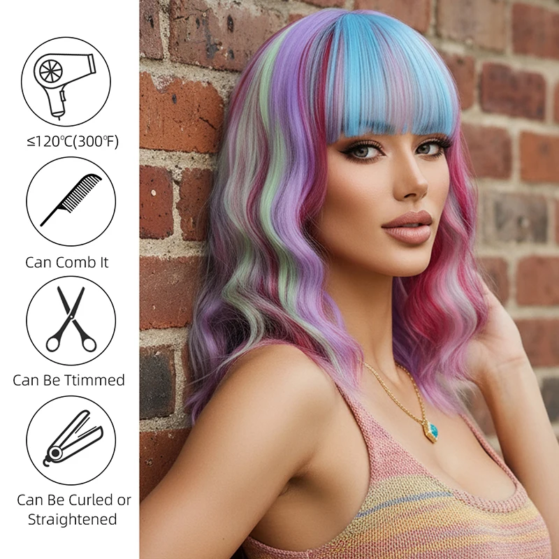 Nowa europejska i amerykańska peruka dla kobiet, jasnoniebieska, krótkie kręcone włosy, peruka z włókna syntetycznego