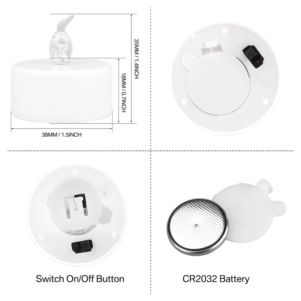 شموع عديمة اللهب لأضواء الشاي 12/24 حزمة شموع وامضة دافئة تعمل بالبطارية باللون الأصفر مثالية لتزيين المنزل وحفلات الزفاف