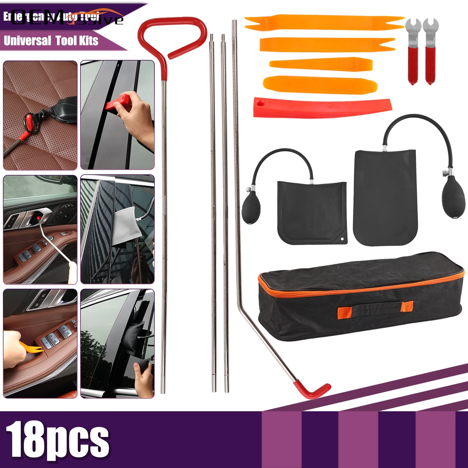 

18PCS Professional Car Door Window Emergency Open Tool Kit Unlock Lock Out Repair Inflatable Air Pump Wedge Multipurpose Auto