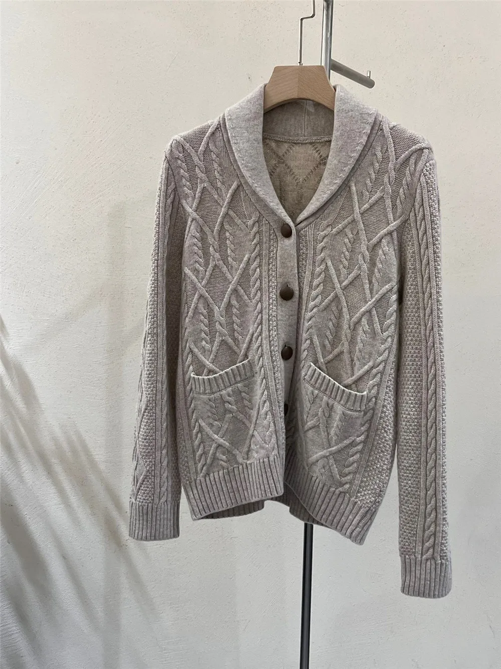 

Women's Fall Winter New L* Twist Wool Sweater Long Sleeve Warm Knitted Cardigan Coat